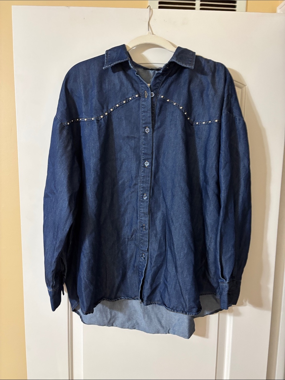 Denim Button-Up Shirt with Stud Accents